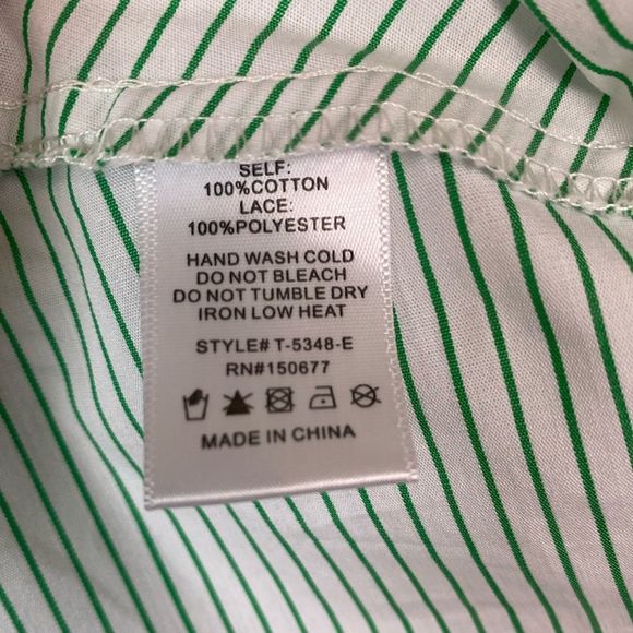 Strut & Bolt Green Stripe Ruffle V-neck Long Sleeve Shirt w/ Lace Detail - Picture 5 of 5